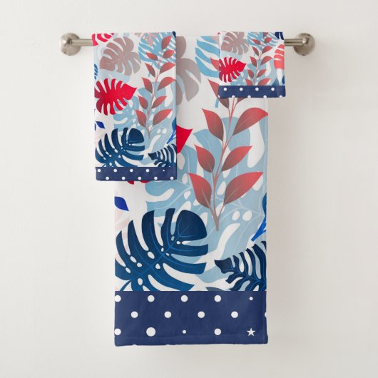 Fancy versiering van Tropische bladeren Red en Blu Bad Handdoek (Insitu)