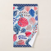Fancy versiering van Tropische bladeren Red en Blu Bad Handdoek (Handdoek)