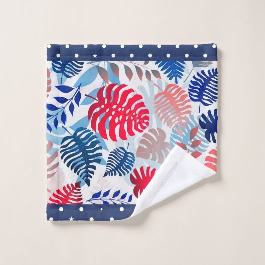 Fancy versiering van Tropische bladeren Red en Blu Bad Handdoek (Wasdoekje)