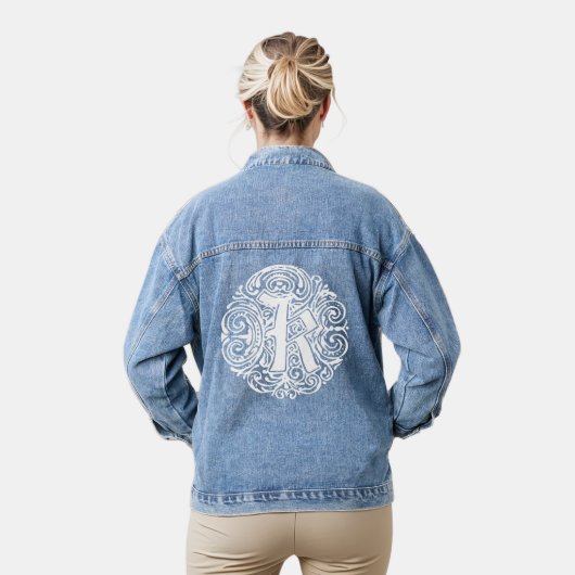 Fancy Victoriaans Kalligrafie Monogram K Vrouwen Denim Jacket (Model)