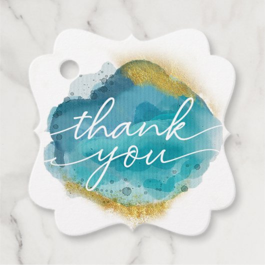 Fancy vierkant aqua gouden strand dank u voor labe bedankjes labels (Voorkant)
