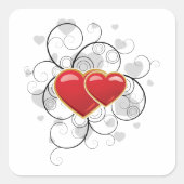 Fancy vierkant van het rode hart vierkante sticker (Voorkant)