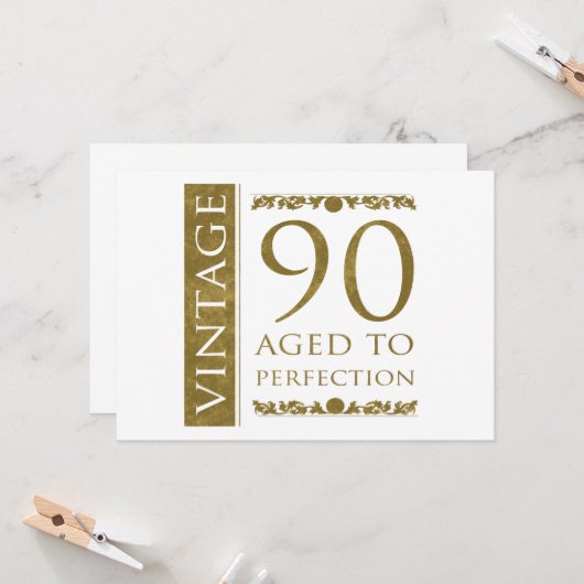 Fancy Vintage 90e verjaardag Kaart (Voorkant / Achterkant in situ)