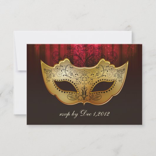 Fancy Vlaamse goudplum Masquerade Wedding Invite RSVP Kaartje (Voorkant)