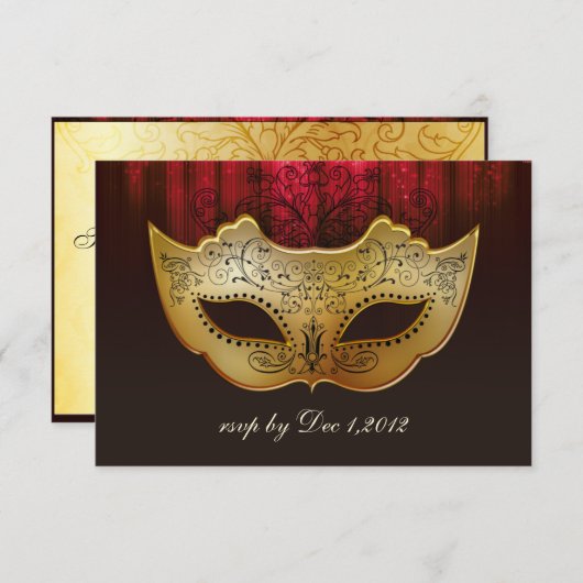 Fancy Vlaamse goudplum Masquerade Wedding Invite RSVP Kaartje (Voorkant / Achterkant)