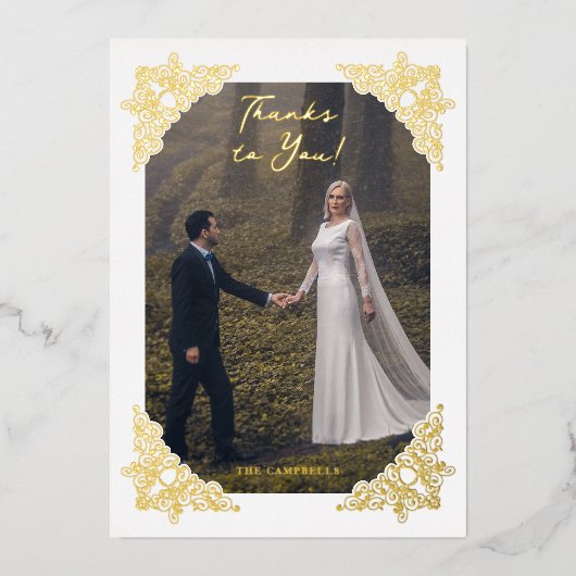 Fancy Vlaamse Lijst Hoeken Foto Folie Uitnodiging (Voorkant)