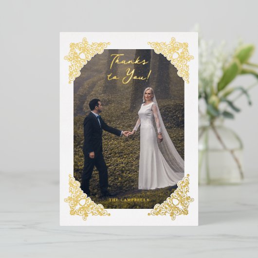 Fancy  Vlaamse Lijst Hoeken Foto Folie Uitnodiging (Staand Voorkant)