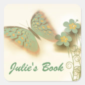 Fancy Vlinder & Bloemen Vierkante Sticker (Voorkant)