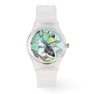 Fancy vlindercollage waterkleurenafdrukken Ontworp Horloge