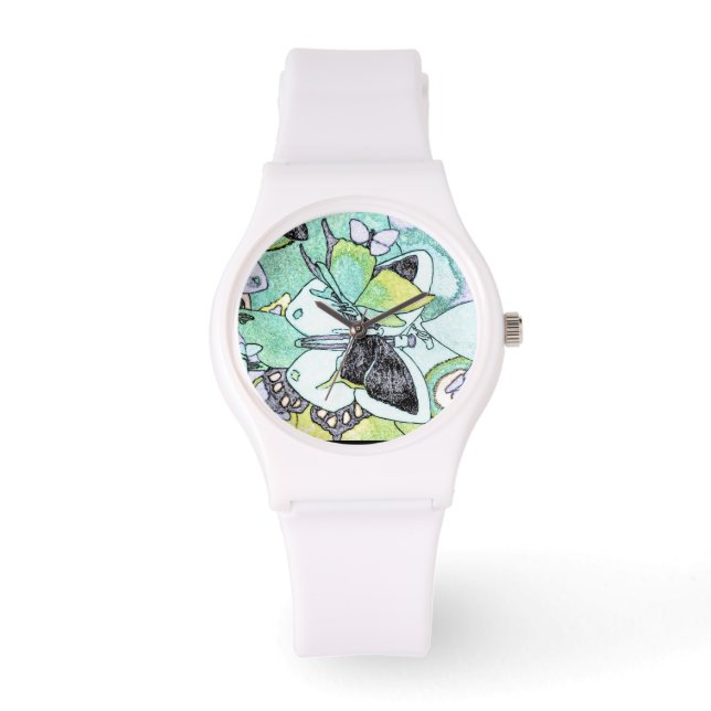 Fancy vlindercollage waterkleurenafdrukken Ontworp Horloge (Voorkant)
