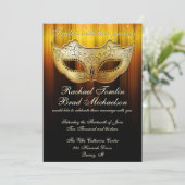 Fancy Vlourish Gold Masquerade Wedding Invite Kaart (Staand voorkant)