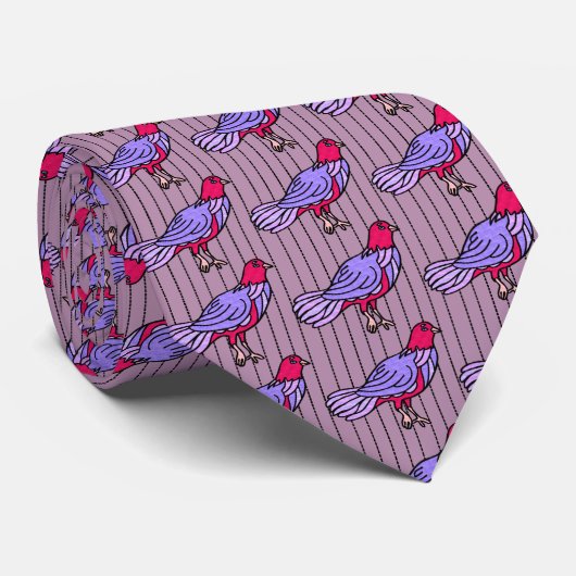 Fancy Vogels op Pinstripe (Mauve, Violet, Cerise) Stropdas (Opgerold)