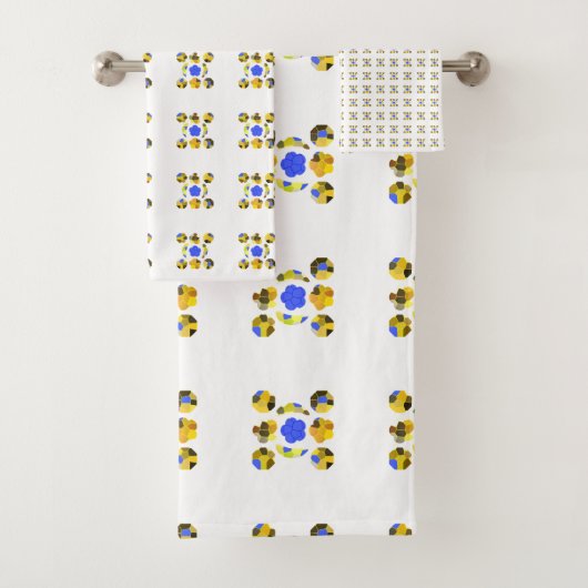 Fancy vormen met gele blauwe illustratie bad handdoek (Insitu)