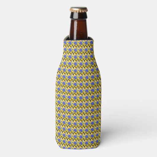 Fancy vormen met gele blauwe illustratie flesjeskoeler (Fles Voorkant)