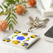 Fancy vormen Sleutelhanger Geel Blauwe Illustratie (Zijkant)