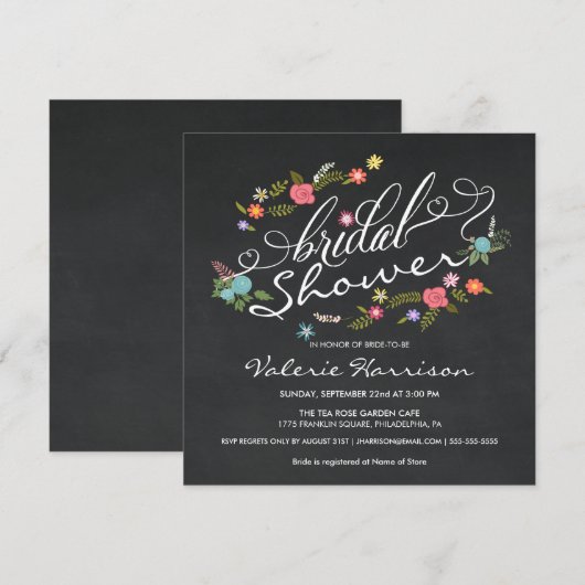 Fancy Vrijgezellenfeest van Floral Wreath Chalkboa Kaart (Voorkant / Achterkant)