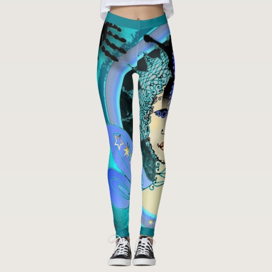 Fancy vrouwelijke Leggings w. Blue Star Fairy Patt (Voorkant)