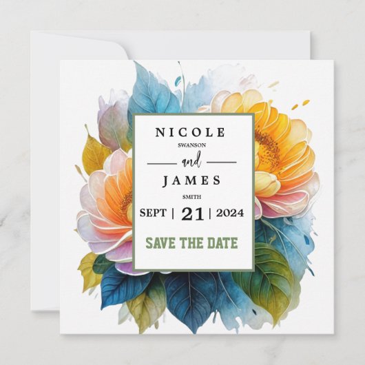 Fancy Watercolor Bloemen Save The Date (Voorkant)