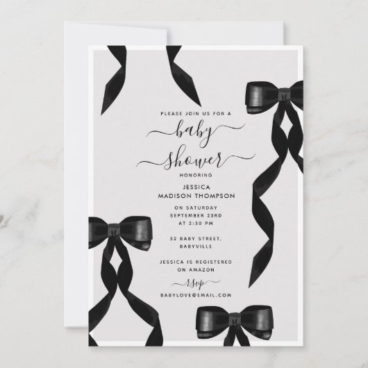 Fancy Waterverf Black Bow Formal Baby shower Kaart (Voorkant)