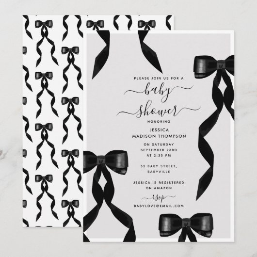 Fancy Waterverf Black Bow Formal Baby shower Kaart (Voorkant / Achterkant)