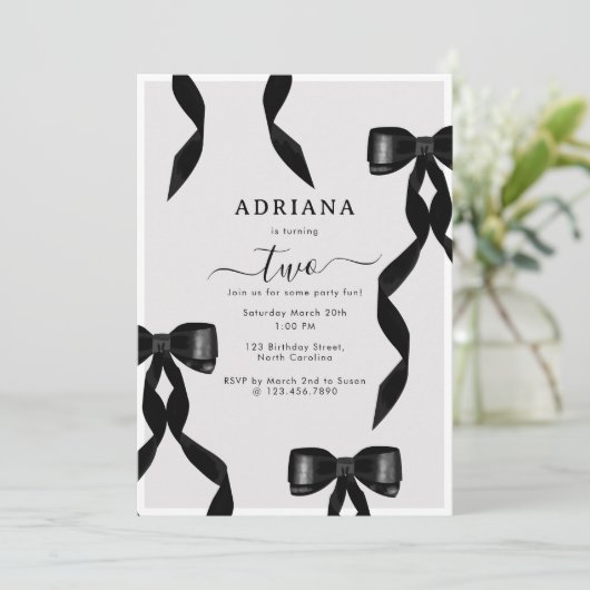 Fancy Waterverf Black Bow Formal Kids Verjaardag Kaart (Staand voorkant)