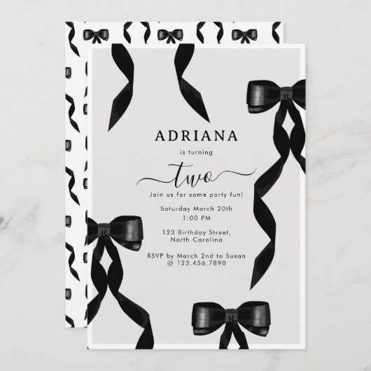 Fancy Waterverf Black Bow Formal Kids Verjaardag Kaart (Voorkant / Achterkant)