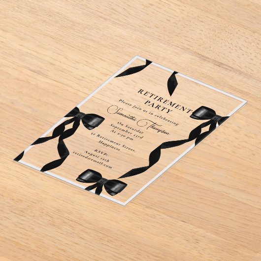 Fancy Waterverf Black Bow Formele Pensioen Partij Acryl Uitnodigingen (Laagn)