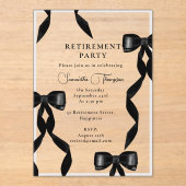 Fancy Waterverf Black Bow Formele Pensioen Partij Acryl Uitnodigingen (Voorkant)