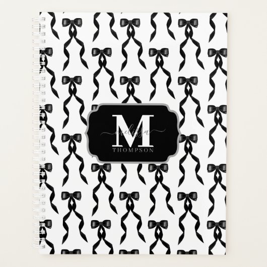 Fancy Waterverf Black Bow Monogrammed Wedding Planner (Voorkant)
