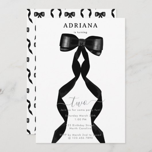 Fancy Waterverf Black Bow Verjaardag Kaart (Voorkant / Achterkant)