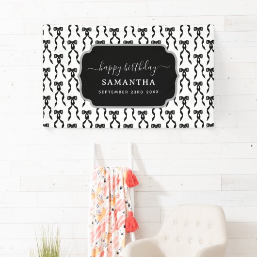 Fancy Waterverf Black Bow Verjaardag Spandoek (Insitu)