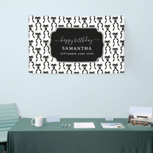 Fancy Waterverf Black Bow Verjaardag Spandoek (Beurs)