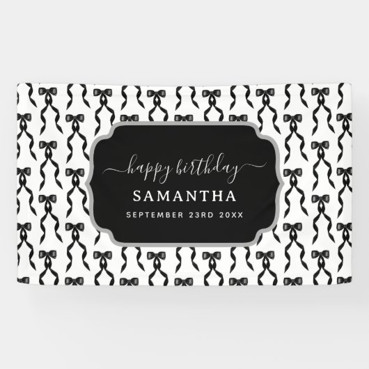 Fancy Waterverf Black Bow Verjaardag Spandoek (Horizontaal)