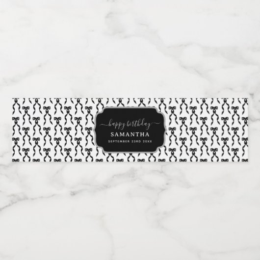 Fancy Waterverf Black Bow Verjaardag Waterfles Etiket (Enkel label)