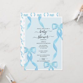 Fancy Waterverf Blue Bow Formal Baby shower Boy Kaart
