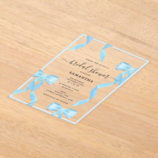 Fancy Waterverf Blue Bow Formal Vrijgezellenfeest Acryl Uitnodigingen (Laagn)