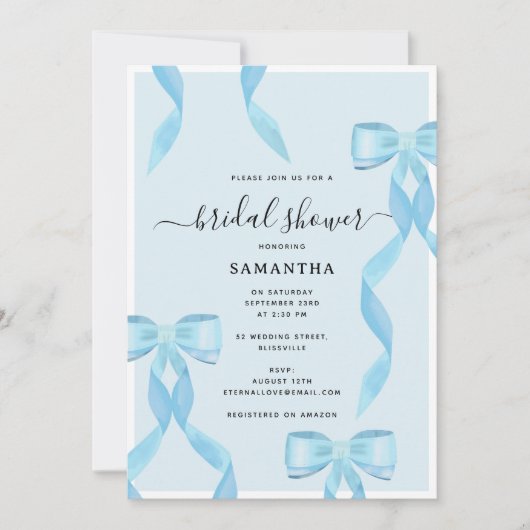 Fancy Waterverf Blue Bow Formal Vrijgezellenfeest Kaart (Voorkant)