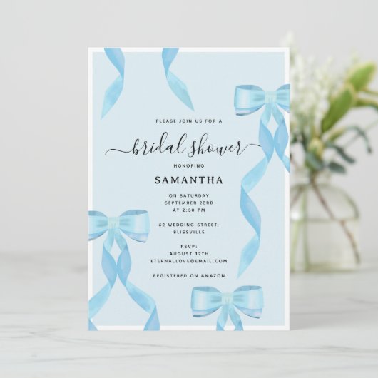 Fancy Waterverf Blue Bow Formal Vrijgezellenfeest Kaart (Staand voorkant)