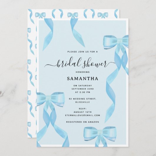 Fancy Waterverf Blue Bow Formal Vrijgezellenfeest Kaart (Voorkant / Achterkant)