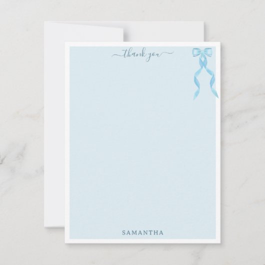 Fancy Waterverf Blue Bow gepersonaliseerd Bedankkaart (Voorkant)