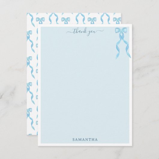 Fancy Waterverf Blue Bow gepersonaliseerd Bedankkaart (Voorkant / Achterkant)