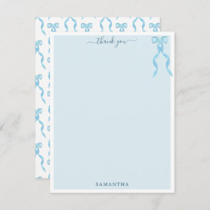 Fancy Waterverf Blue Bow gepersonaliseerd Bedankkaart