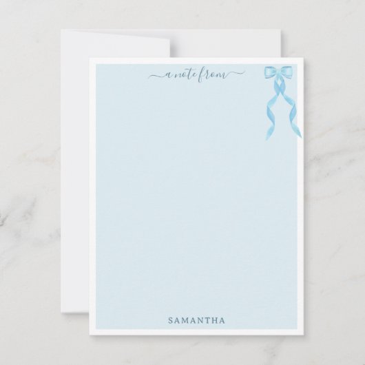 Fancy Waterverf Blue Bow gepersonaliseerd Notitiekaartje (Voorkant)