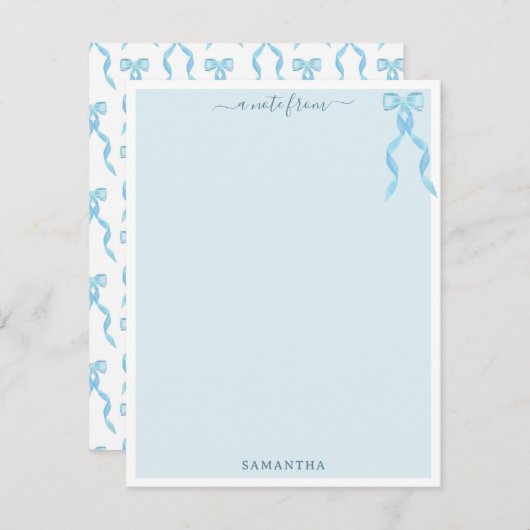 Fancy Waterverf Blue Bow gepersonaliseerd Notitiekaartje (Voorkant / Achterkant)