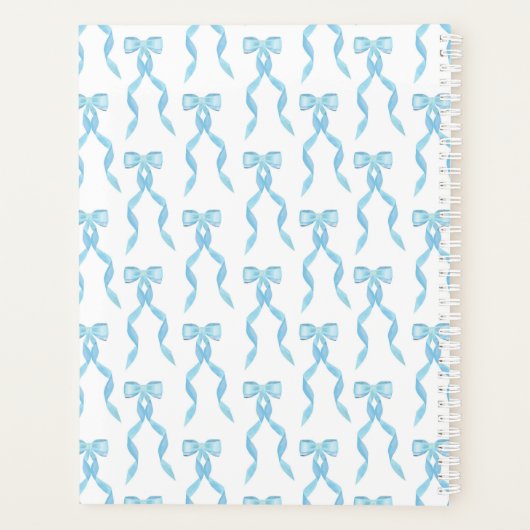 Fancy Waterverf Blue Bow Monogrammed Wedding Planner (Achterkant)