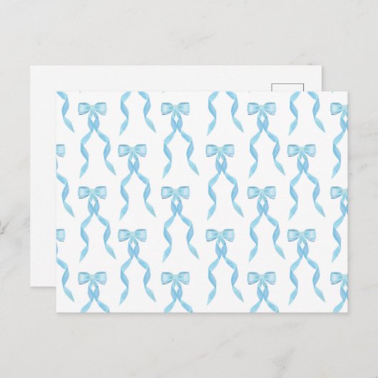 Fancy Waterverf Blue Bow Pattern Briefkaart (Voorkant / Achterkant)