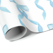 Fancy Waterverf Blue Bow Pattern Cadeaupapier (Rol Hoek)