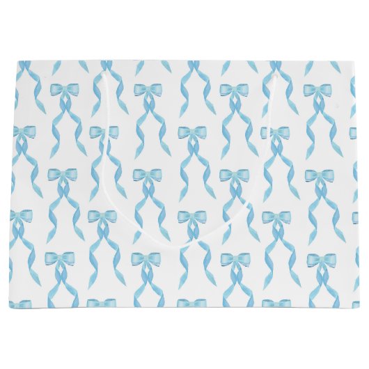 Fancy Waterverf Blue Bow Pattern Groot Cadeauzakje (Voorkant)