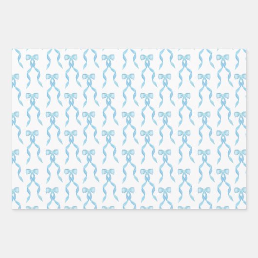 Fancy Waterverf Blue Bow Pattern Inpakpapier Vel (Voorkant 2)