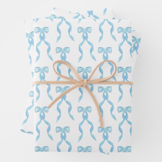 Fancy Waterverf Blue Bow Pattern Inpakpapier Vel (In situ)